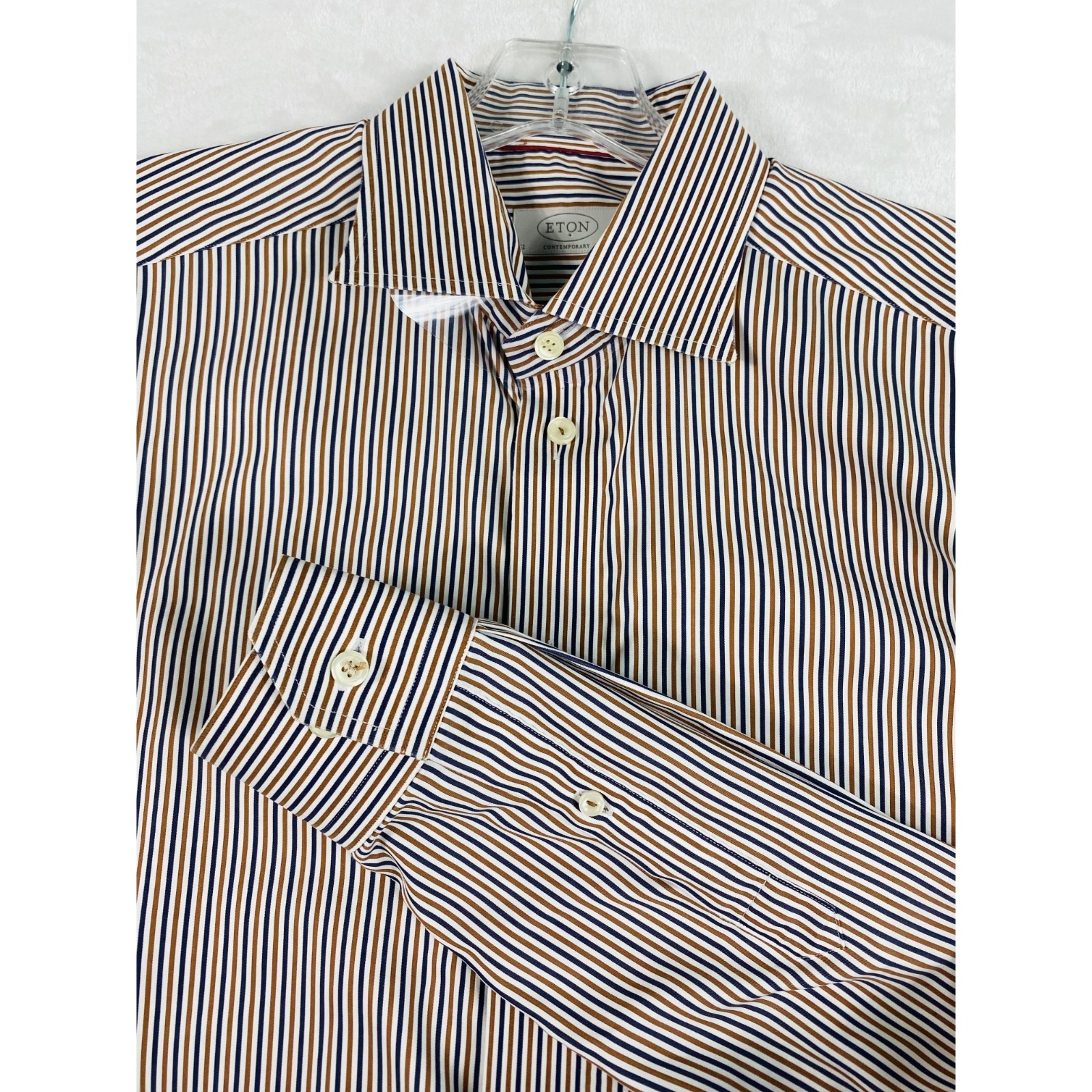 Eton Dress Shirt Sz 16.5/42 Brown Striped Contemporary Long Sleeve Business